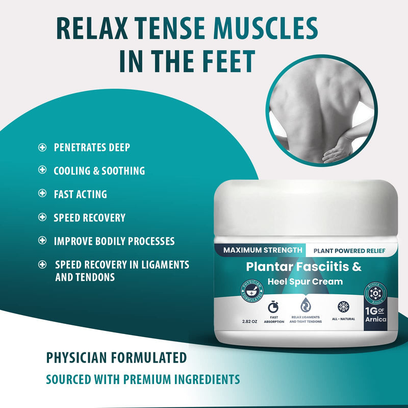 Plantar Fasciitis And Heel Spur Cream By PMT - Cream For Foot Relief. High Concentration of Arnica; Vitamin B6, MSM, Glucosamine - To Soothe and Relieve - 2.82 OZ
