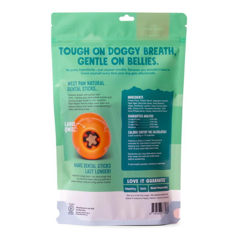 WEST PAW Dental Sticks Durable Dog Chew for Interactive Play, Clean Teeth and Fresh Breath - Safe Reliable and Long Lasting - 14 oz Bag for Large Dogs