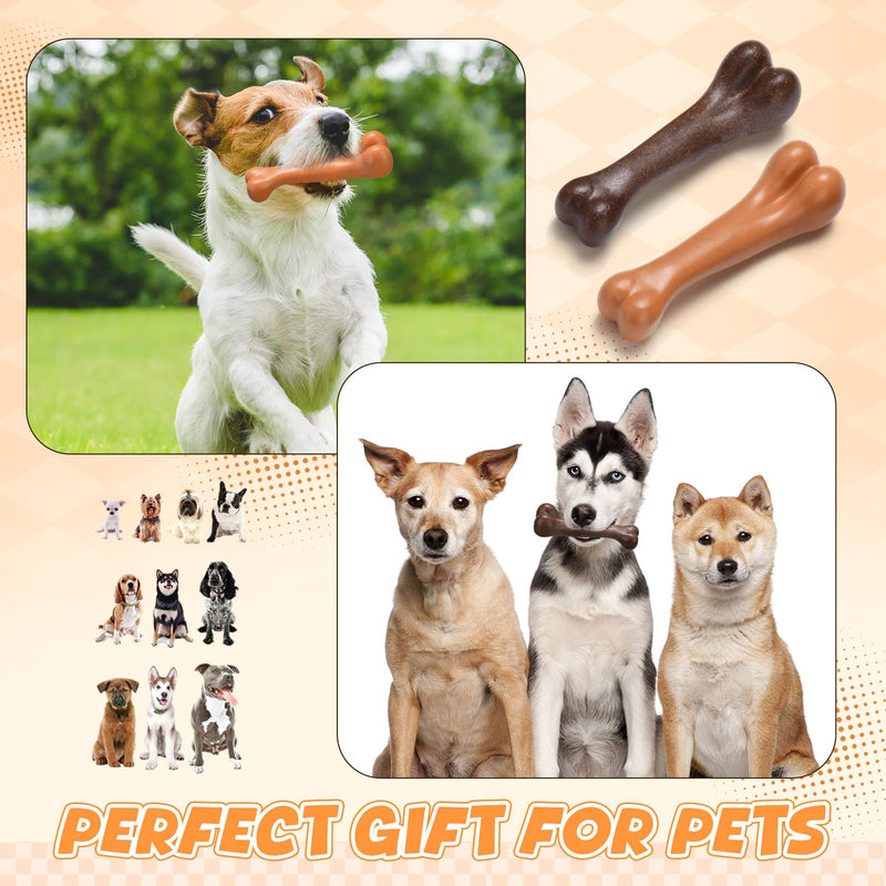 6 Pcs Dogs Bone Chew Toys for Aggressive Chewers, Beef and Bacon Flavor, Tough Puppy Teething Toys, Interactive Dog Toys Gift for Small Medium Breed - BeesActive Australia
