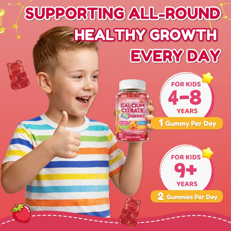 Kids Calcium Citrate Gummies - 1200mg Calcium Gummies Supplements for Women & Men with Vitamin D3, K2, Magnesium, Zinc High Absorption for Bone, Muscle & Immune Support, Strawberry Flavor, 120 Count Strawberry & Kids 60 Count (Pack of 2)