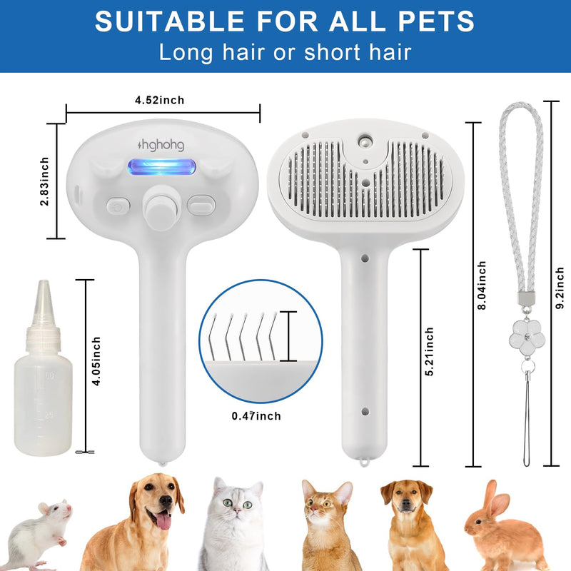 Pet Steam Hair Comb Brush for Shedding, 4 In 1 Spray Brush for Long & Short Haired Cat&Dog, Self-Cleaning Hair Remover with Water Tank And LED Blue Light, Release Button (White) White - BeesActive Australia