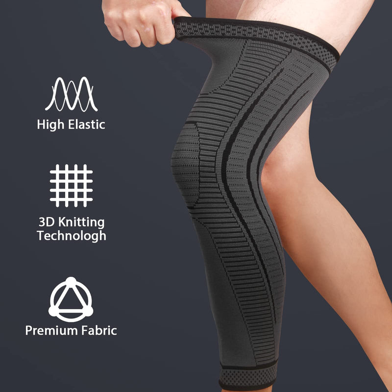 2 Pack Full Leg Compression Sleeves, Long Knee Brace Support for ACL,PCL, Meniscus Tear, Arthritis, Tendinitis,Men And Women (Black, X-Large) Black