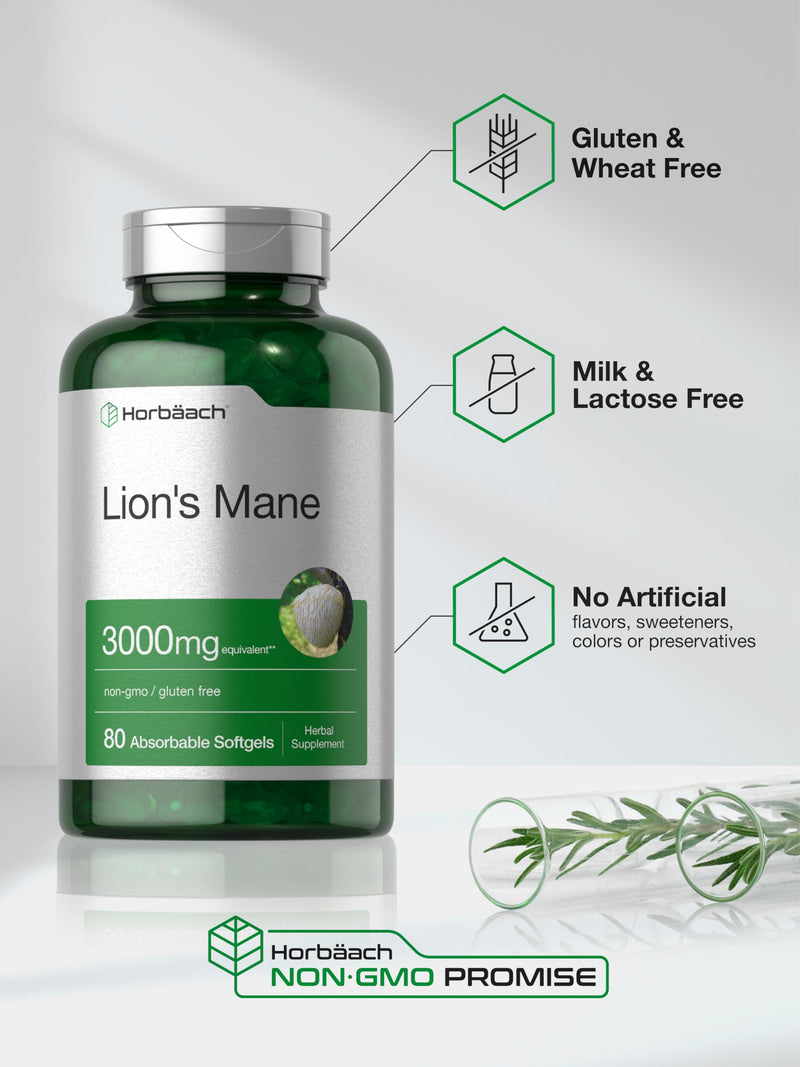 Horb√§ach Lions Mane Supplement | 3000mg | 80 Absorbable Softgels | Non-GMO & Gluten Free Extract - BeesActive Australia