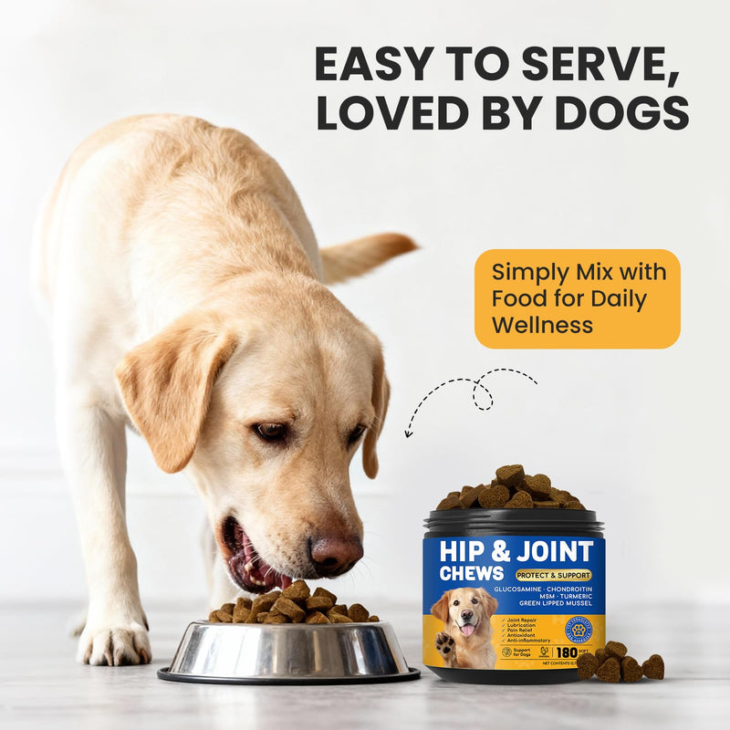 Dog Joint Supplement: with Glucosamine Chondroitin, MSM,Turmeric – Hip and Joint Support for Arthritis Pain Relief – Natural Anti-Inflammatory – for All Breeds & Senior Dogs, 180 Chews