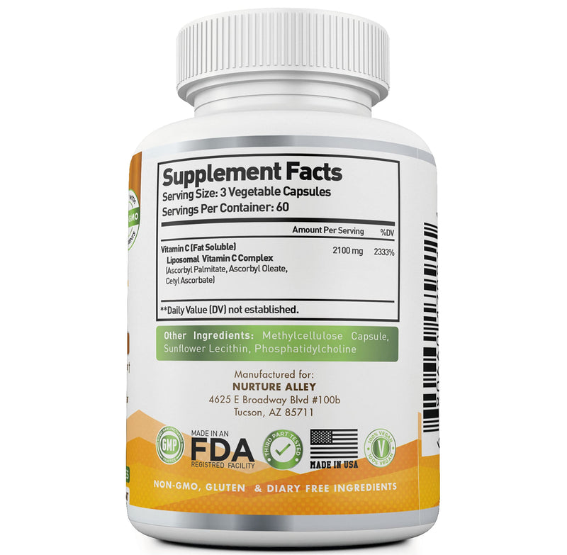 Liposomal Vitamin C 2100mg- 180 Capsules High Absorption Ascorbic Acid - Supports Immune System and Collagen Booster - Powerful Antioxidant High Dose Fat Soluble Supplement