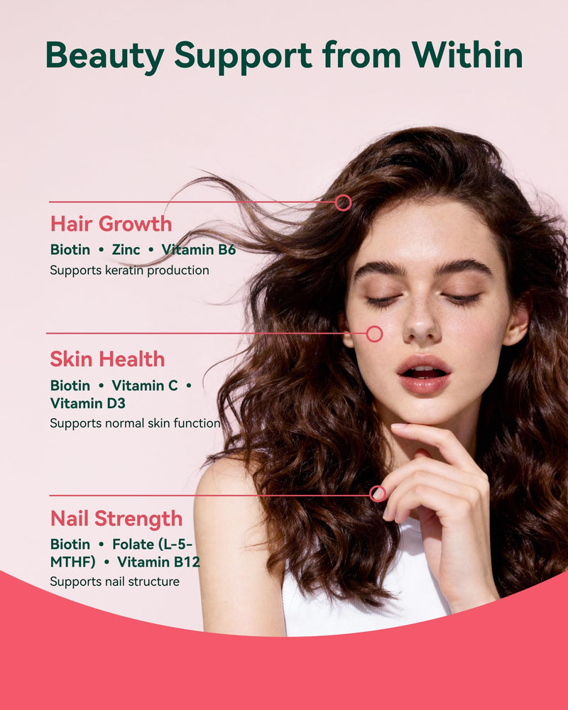 Inner Brightness Biotin 10,000mcg Gummies for Women - Hair Skin Nails | Hair, Skin & Nails Support with Vit C, D3, B12 & Folate - Sugar Free Mixed Berry Flavor, 120 Count (2 Pack Value) 60 Count (Pack of 2)