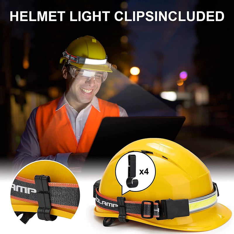 Swanlake LED Rechargeable Head Lamp 230° Illumination Wide Beam Hard Hat Headlamp Flashlight & 8 Clips, high Lumen 3 Modes Lightweight Head Light for Running, Cycling, Camping (2Pack) 2Pack