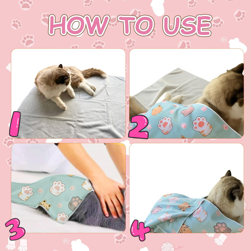 Puffluv Cat Wrap,Feline Nail Cutting Self-Adhesive Relief Blanket, Scratch&Escape-Proof,for Medication,Tooth Brushing,Claw Clipping,Ear Care with Lint Roller, 6-14 lbs - BeesActive Australia