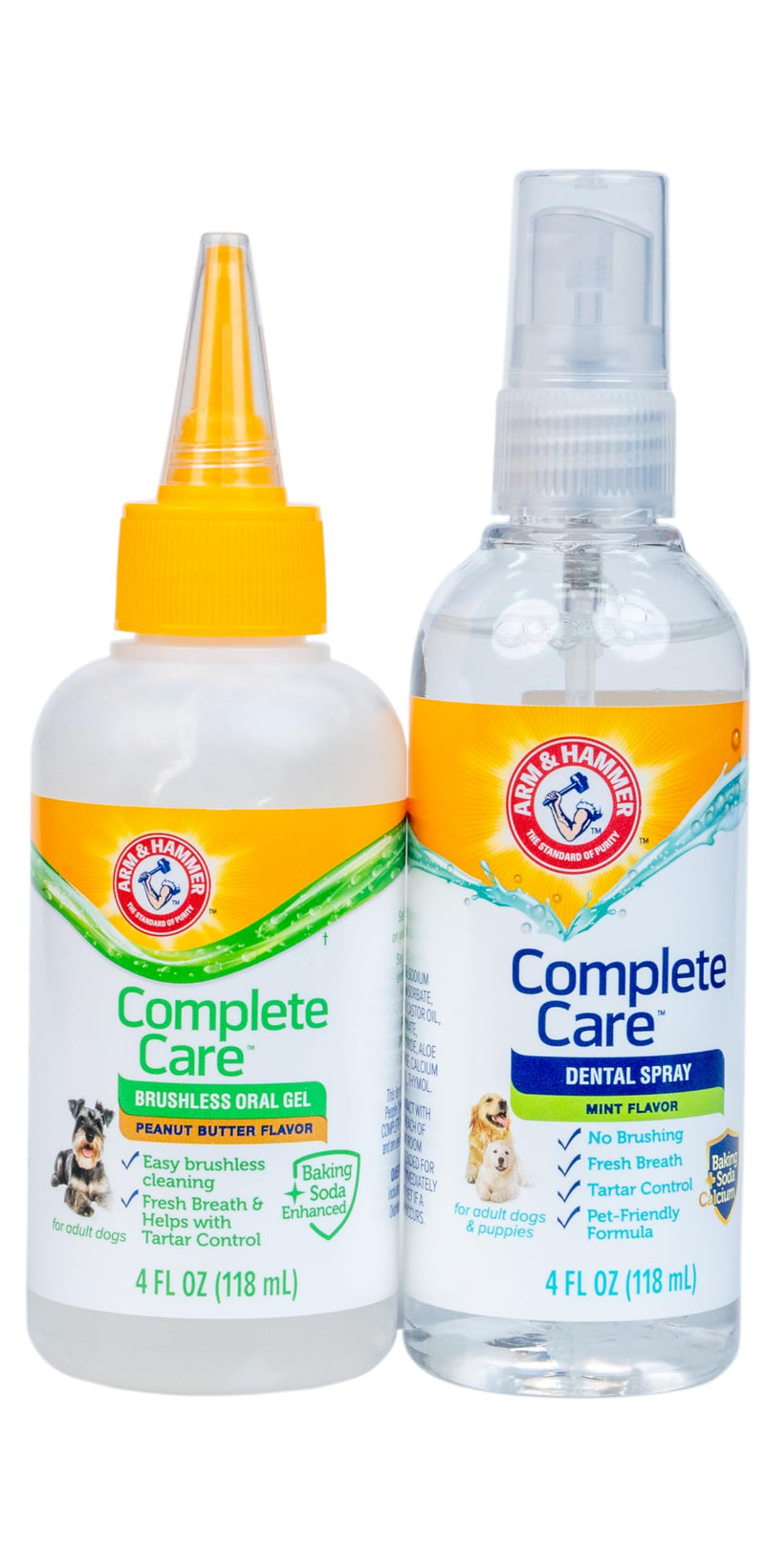 Arm & Hammer Complete Care Brushless Dental Kit for Dogs – Includes No-Brush Oral Gel + Dog Dental Spray, Fresh Breath, Tartar Control, Baking Soda Enhanced Dental Dog Supplies, 4 Fl Oz Each Dental Kit - Peanut Butter & Mint 4 Fl Oz (Pack of 2)