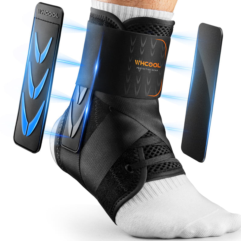 Slim-Fit Ankle Brace for Sprained Ankle, Quick Lace Up Ankle Support for Women Men with 2 Auto-Shaped Pads, Air Fabric Cool Ankle Stabilizer for Injury Recover, Running,Sports, M(12”-13”) Black M(Ankle size:12"-13")
