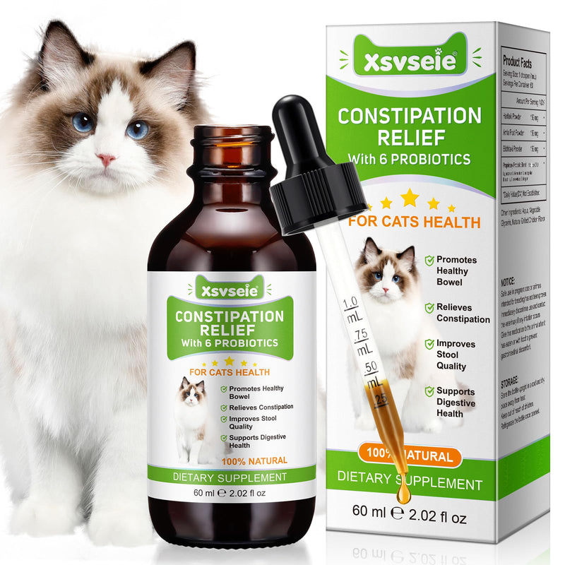Constipation Relief For Cats，Cat Constipation Treatment With 6 Probiotics,Cat Supplements, Help Digestive & Support Gut Health & Improve Immunity,Suitable For All Breeds & Size 60ml