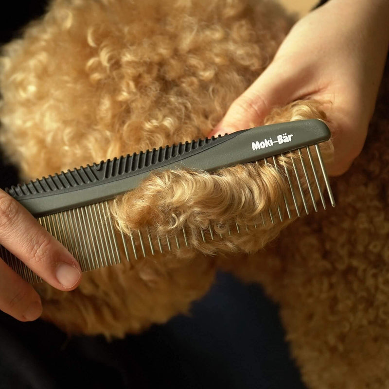 Moki Bear metal comb for dogs I Rounded pins I Can be used on both sides I Ideal for loosening knots and tangles I Aid for shearing - BeesActive Australia