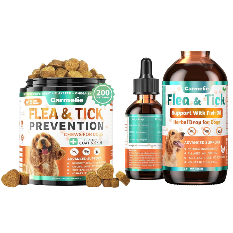 Flea and Tick Support Bundle for Dogs – Oral Flea Drops for Dogs + Flea Chews for Dogs – Natural Flea Prevention for All Breeds & Ages – Chicken Flavor