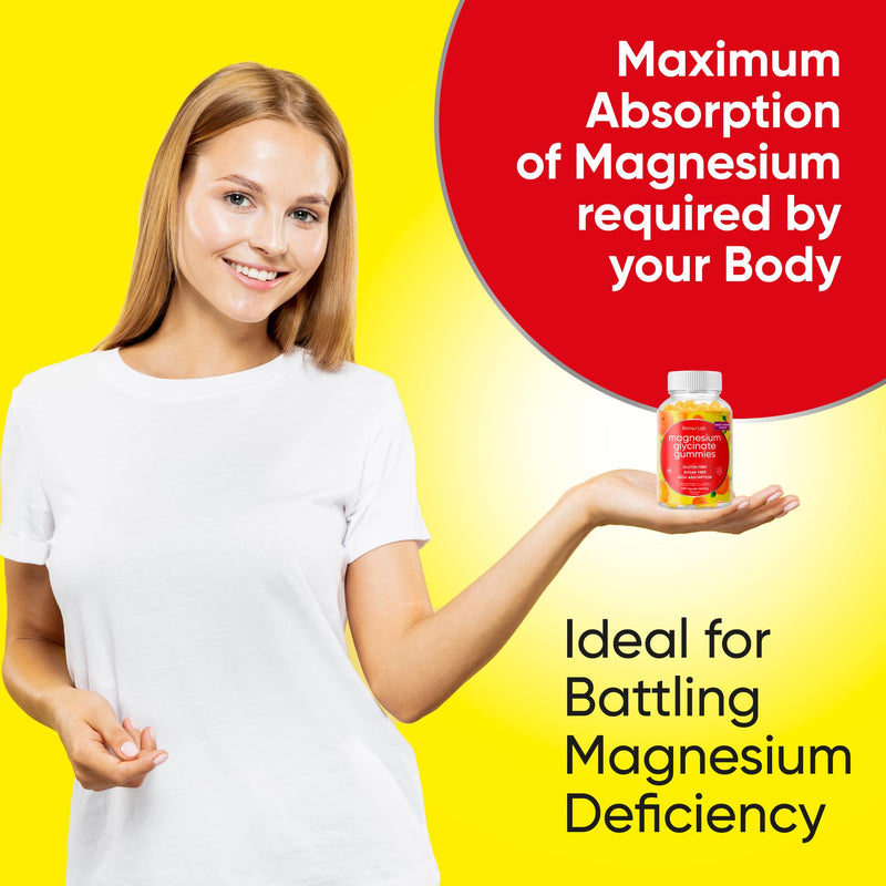 BionerLab Magnesium Glycinate Chewable Gummies (600mg) for Kids & Adults Women Men - Vegan Complex with Calcium Potassium Vitamin D B6 L-Theanine - Sugar & Gluten Free - Orange Flavor 60 Count (Pack of 2)