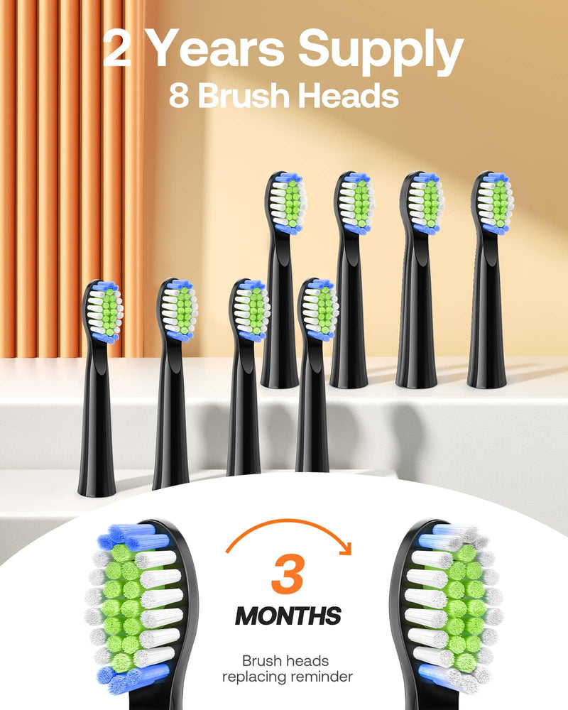 Bitvae Electric Toothbrush for Adults - Ultrasonic Electric Toothbrushes with 8 Brush Heads, ADA Accepted Power Rechargeable Toothbrush with 5 Modes, Smart Timer, Black D2 - BeesActive Australia