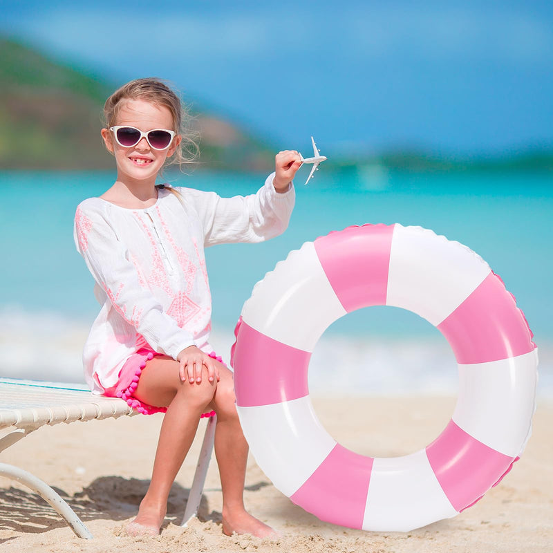 Whaline 4Pcs Inflatable Swimming Float Toy Striped Swim Ring Fun Print Pool Lounger Tube for Summer Swimming Beach Party Pink 22.8 Inch - BeesActive Australia