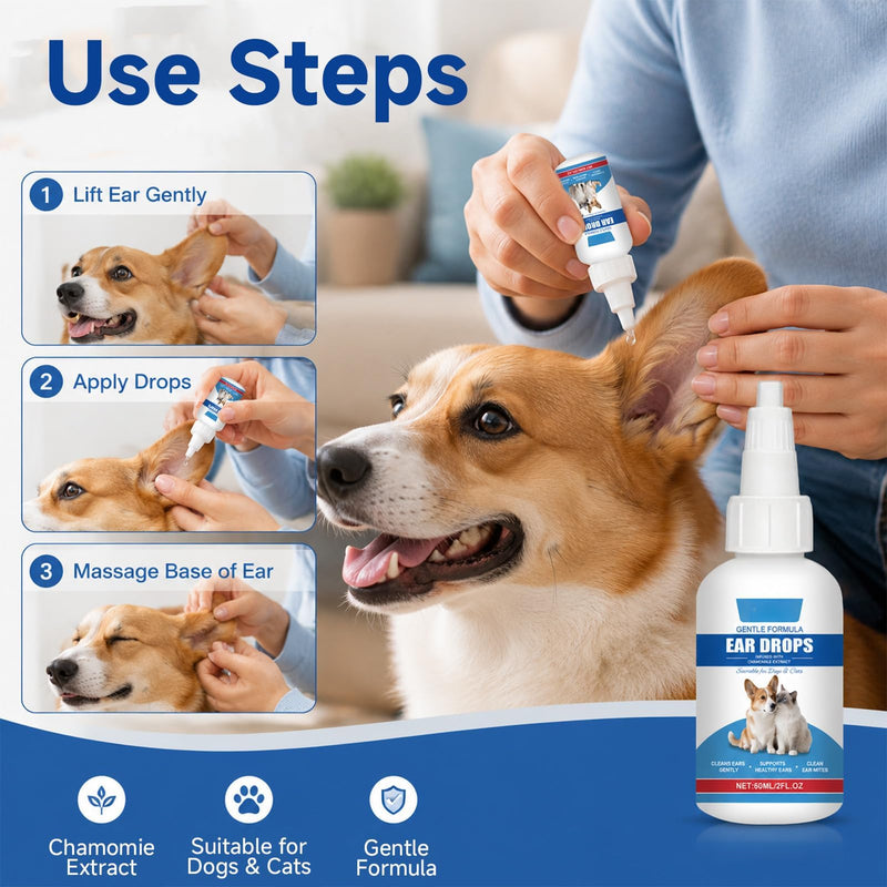 Dog Ear Cleaner Drops for Itchy Ears, Pet Ear Wash for Wax Removal and Odour Control, Gentle Ear Solution for Dogs and Cats for Daily Ear Hygiene