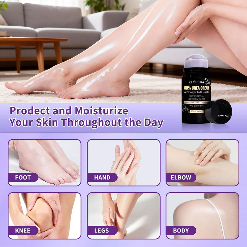8-in-1 60% Urea Balm with 2% Salicylic Acid & Lavender, Hand & Foot Stick, Urea Cream 60 Percent for Feet Maximum Strength for Rough, Dry, Thick & Cracked Skin, Callus Remover, Deep Hydration