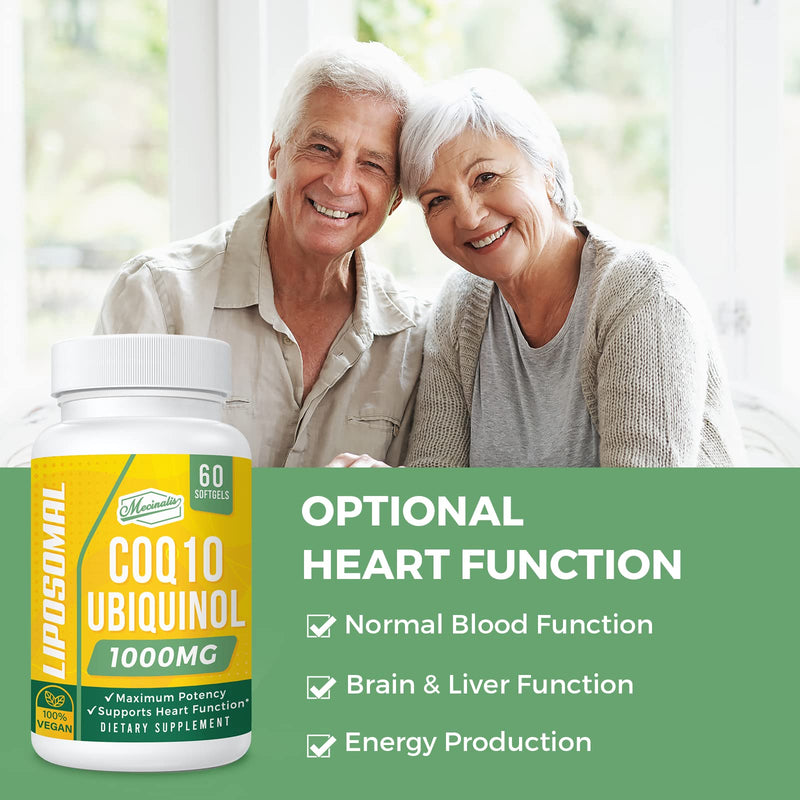 1000mg Liposomal CoQ10 Softgels | Better Absorption CoQ10 Ubiquinol Supplement | Heart Function & Energy Production | Active Antioxidant Form of Vegan Coenzyme Q10 | Non-GMO | 240 Softgels 60 Count (Pack of 4)