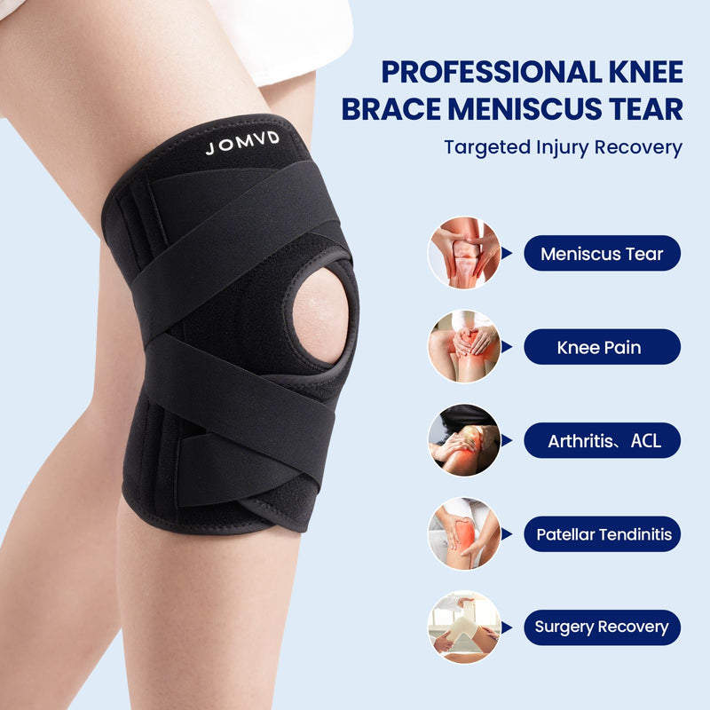 Knee Brace for Knee Pain, Meniscus Tear, Adjustable Knee Support with Side Spring Stabilizers for ACL, MCL, Arthritis, Patella Stability, Knee Pain Relief, Injury Recovery, Women and Men, Medium Black