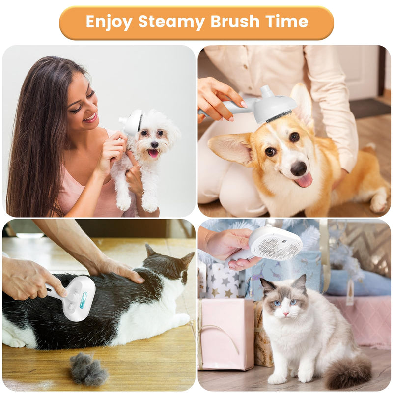 Cat Steam Brush New Steamy Cat Brush - 3 in 1 Cat Hair Brush with Release Button Self Clean Cat Brush with Spary Mist for Cats Dogs Pets Hair Removal - BeesActive Australia