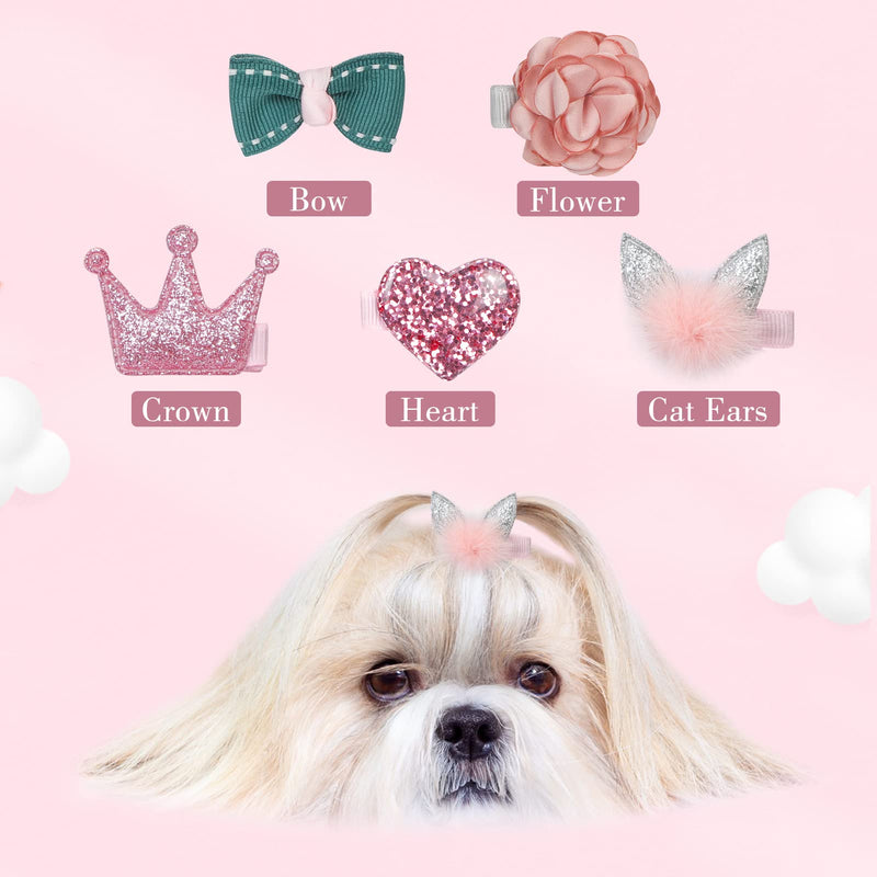 WWW Small Dog Hair Clips 5 Pcs Cat Dog Hair Bows Girls Puppies Hair Barrettes Cute Bow Flower Crown Hairpin Head Flower Hair Pins Cat Puppy Party Birthday Grooming Hair Accessories,Pink Pink - BeesActive Australia
