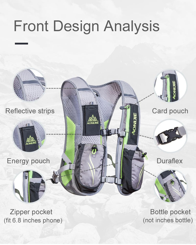 AONIJIE Running Hydration Pack Vest Backpack for Women Men, Fit for 1.5L Bladder, 5.5L Capacity Ideal for Marathon Training, Hiking, Biking, Trail and Walking Black