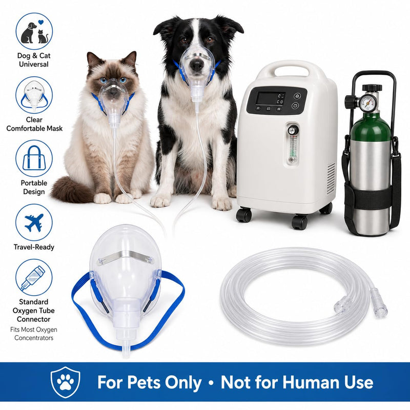 Pet Oxygen Mask for Cats and Dogs, Universal Fit, Compatible with Oxygen Concentrators, Pet Oxygen Mask - Ideal for Pet Hospitals & Home Pet Owners