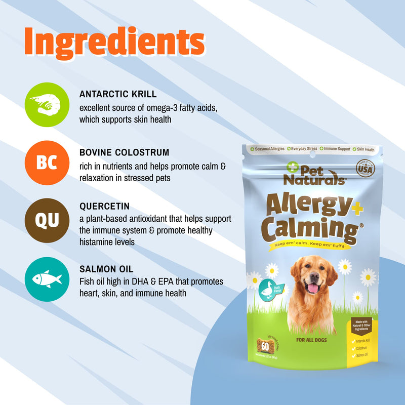 Pet Naturals Allergy Plus Calming Supplement for Dogs, Soft Chew, Duck Flavor, 60 Ct. - PawsPlanet Australia