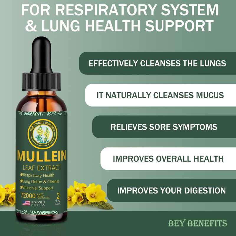 Mullein Drops for Lungs- Mullein Leaf Extract for Lungs-Support Lung Cleanse & Respiratory Function for Healthy Breathing | Non-GMO | Vegan | 2 fl oz Unflavoured