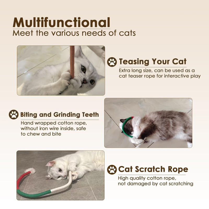 Christmas Cat Catnip Toys, Cotton Rope Cat Toys, Dental Chew Toys for Indoor Cats, Teeth Cleaning Toys for Kitten, Anxiety Relieving Catnip Toy for Cats (26.38 inches) 26.38 inches - BeesActive Australia
