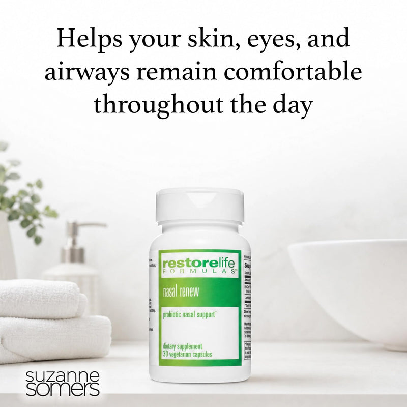 SUZANNE Somers RestoreLife Formulas Nasal Renew, 30-Day Supply | EpiCor & L-92 Probiotic, Targeted Seasonal Support, Clear Airways, Comfortable Eyes & Skin