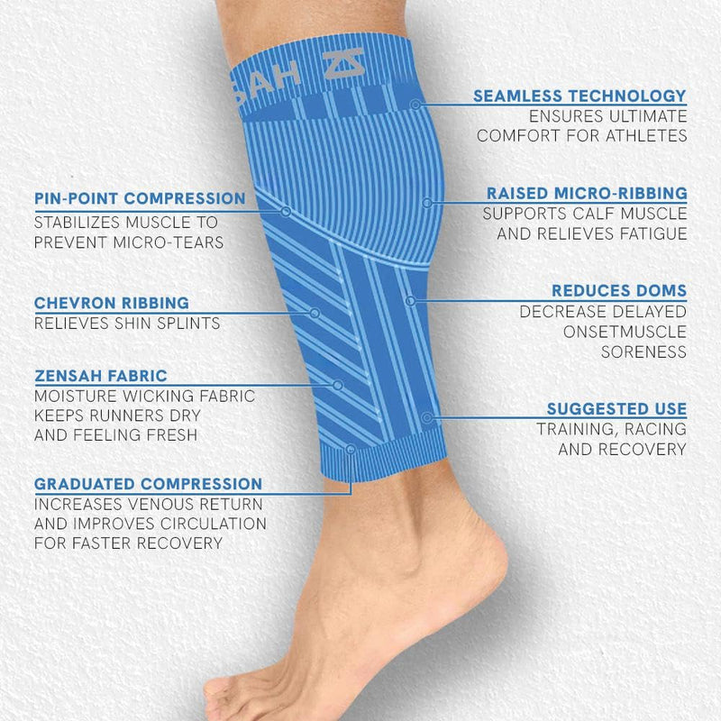 Zensah Calf/Shin Compression Sleeve - Made in the USA Single Leg Compression Sleeve for Shin Splint Relief, Recovery, Running Large-X-Large Heather Grey - BeesActive Australia