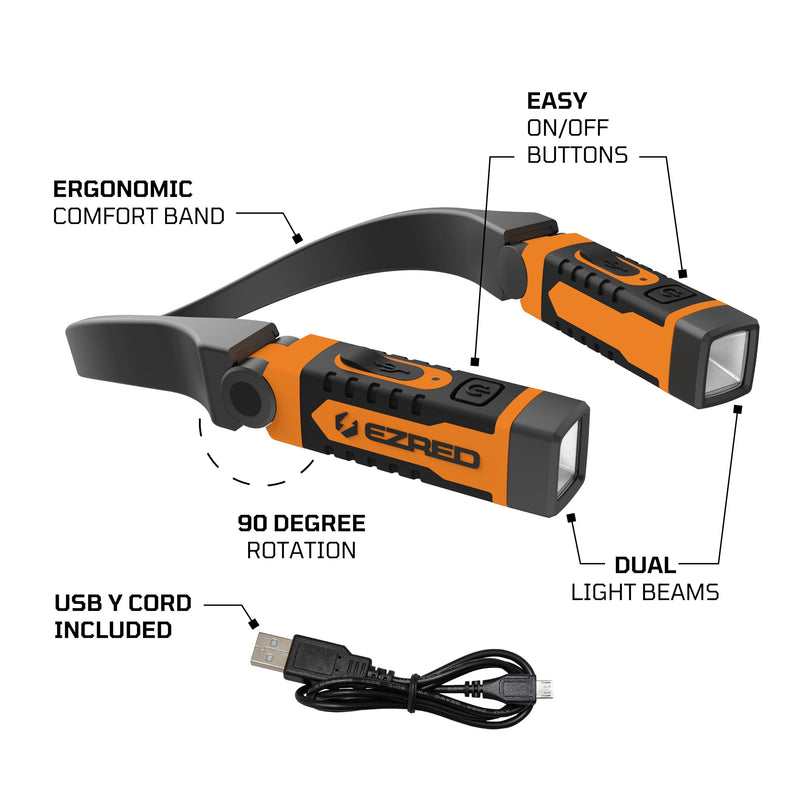EZRED NK15-OR ANYWEAR Rechargeable Neck Light for Hands-Free Lighting, Orange, Perfect Light for Mechanics, Camping, Hunting, DIY Projects, Reading - BeesActive Australia