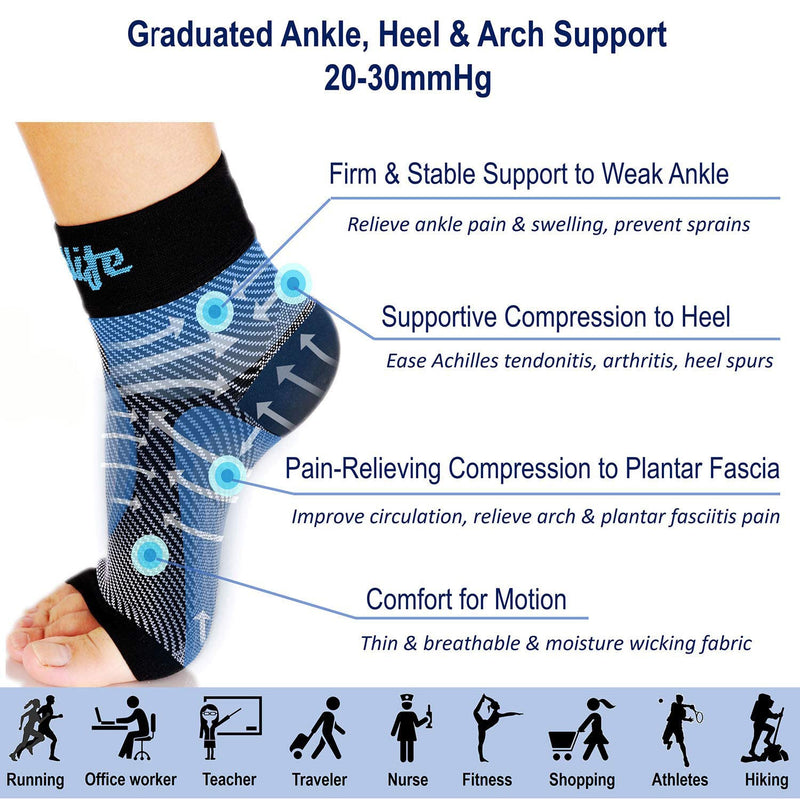 Dowellife Plantar Fasciitis Socks, Ankle Brace Compression Support Sleeves & Arch Support, Foot Compression Sleeves, Ease Swelling, Achilles Tendonitis, Heel Spurs for Men & Women (Black XL) Black X-Large