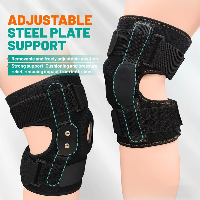 Hinged Knee Brace with Dual Side Stabilizers - Metal Hinge Support,4-way Adjustable Wraparound,for Meniscus Tear,ACL, PCL, MCL&Arthritis Pain Relief Large