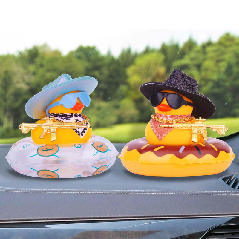 Rubber Duck for Car Dashboard, Cowboy Duck Car Dashboard Decoration Car Duck Ornament Accessories with Mini Swim Ring Glitter Cowboy Hat Scarf Necklace and Sunglasses(B-G9)