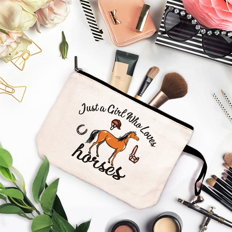 Just a Girl Who Loves Horses Cosmetic Bag，Horses Lover Gifts，Equestrian Gifts for Girls，Horse Lover，Equestrian Gifts，Equestrian Travel Cosmetic Bag，Horseshoe Gift，Horse Cosmetic Bag - BeesActive Australia