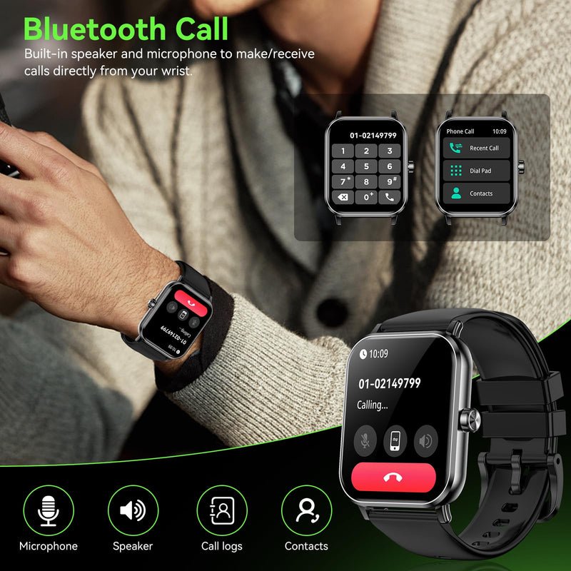 Smart Watch for Men Women, 1.85" HD Fitness Tracker with Bluetooth Calls, 5 ATM Waterproof, 130+ Sport Modes, 24/7 Heart Rate/Sleep Monitor, Pedometer, Calories, Smartwatch for Android iOS (Black) Black