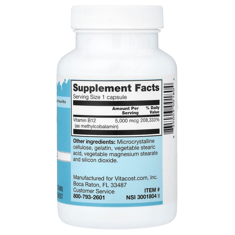 Vitacost Vitamin B12, 5,000 mcg, 100 Capsules
