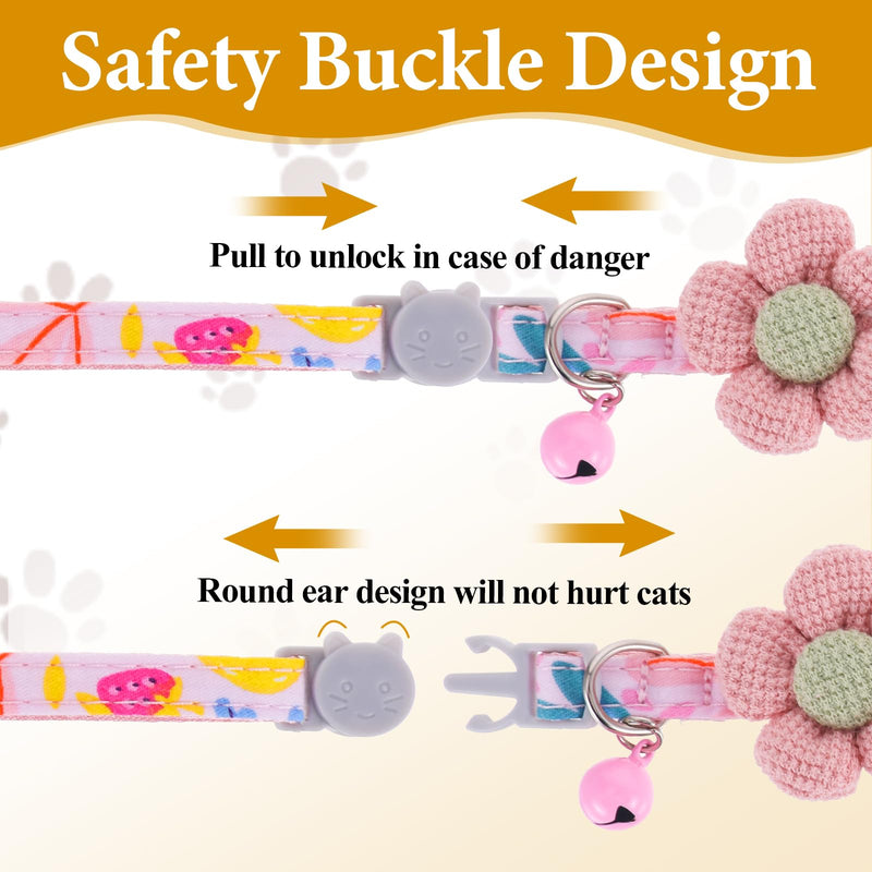 2 Pack Cotton Breakaway Cat Collar with Bell Breakaway Kitten Collar Blue&Pink Flowers Pendant Cute Cat Collar Cute Kitty Collar Pet Supplies Accessories for Girl Cats Boy Cats - BeesActive Australia