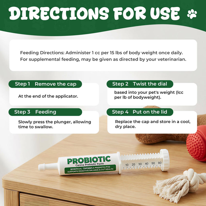 Probiotic Paste for Dogs, 2.3 Billion CFU per g with Prebiotic FOS, Multi-Strain Probiotics Including Saccharomyces Boulardii, Supports Loose Stool, Gas & Daily Digestive Support, 60 mL