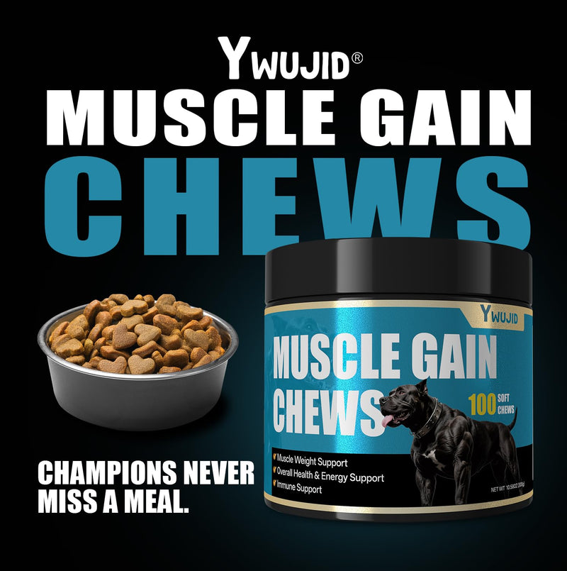 Dog Muscle Gain Power Chews-Canine Weight Gainer Formula,High Protein,Multivitamins,Overall Health & Energy,Immune Support,Muscle Building Supplement for Puppies,Adult & Senior Dogs-Chicken