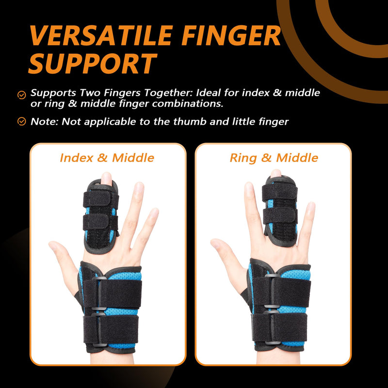 2 Finger Splint for Trigger Finger, Broken Fingers, Knuckle Sprains - Double Finger Support for Index, Middle, Ring Finger, Unisex Sizes, Right Hand, M