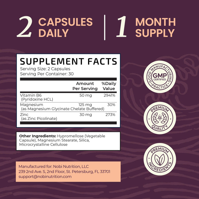 Zinc and Magnesium Supplement with Vitamin B6, Women’s Hormone Balance | Menstrual Cycle & Immune Support, High Absorption Chelated Magnesium Glycinate with Zinc Picolinate and Vit B6, 60 Capsules