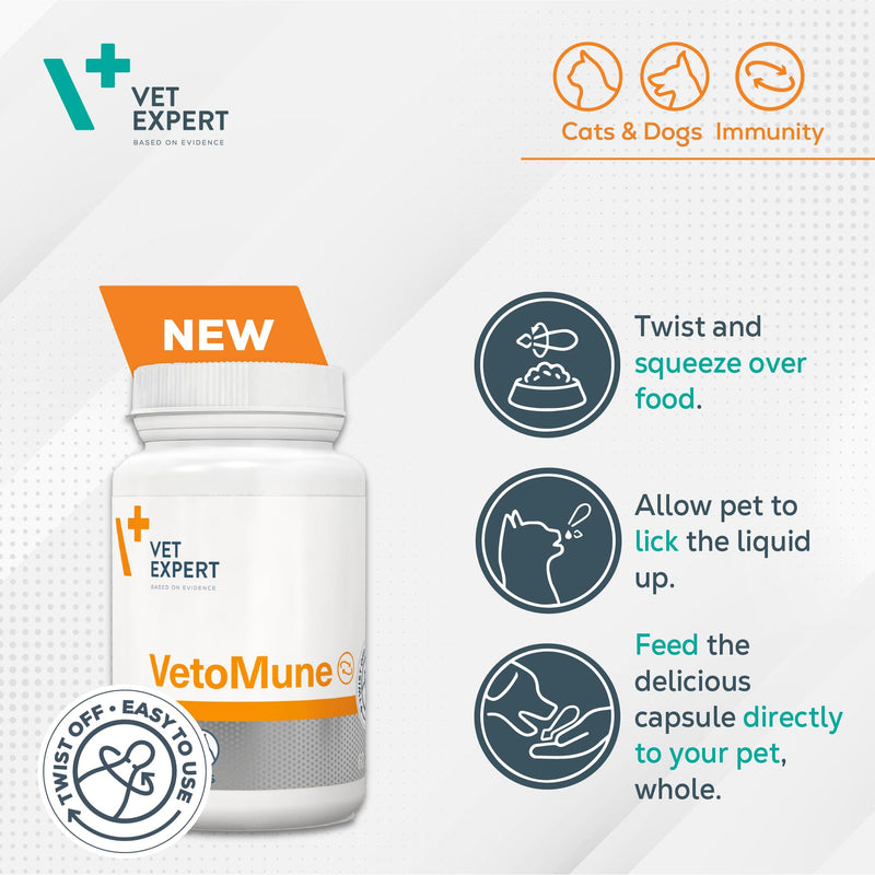 Vet Expert VetoMune Immune Support Supplement for Cats & Dogs – Boosts Natural Defences, Aids Recovery, 60 Capsules