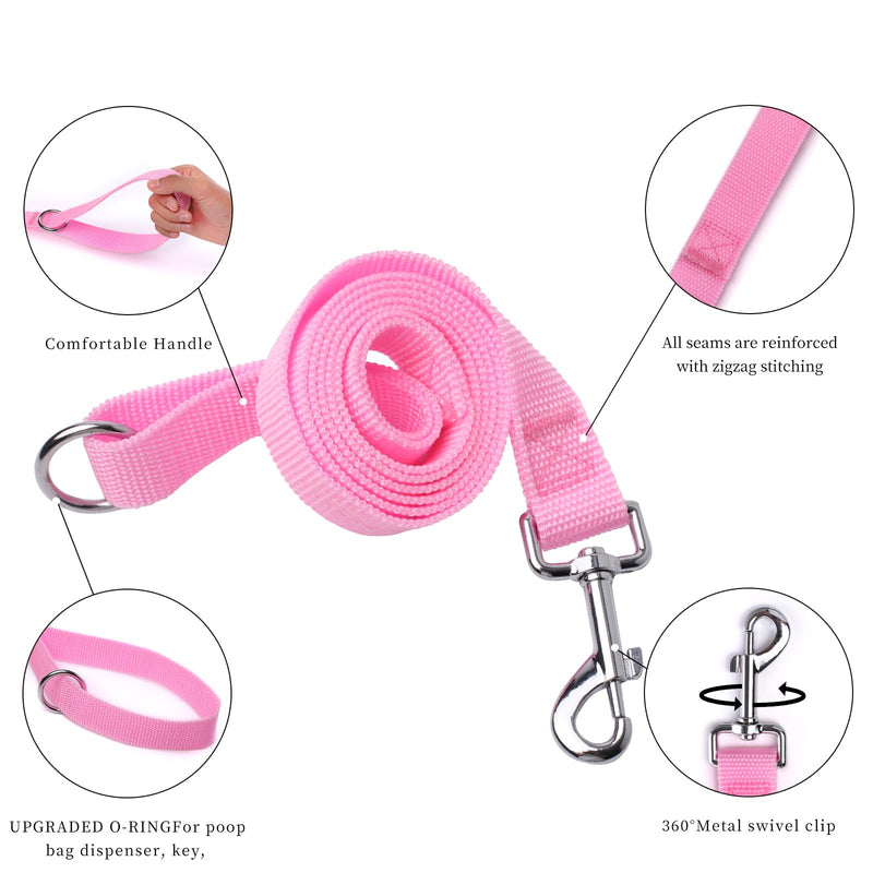 Strong Nylon Dog Leashes, with O-Rings, 4Ft/6 Ft and 10Ft, 1 Inch Wide, for Medium and Large Dogs Walking, Training Or Exploring (Pink, 6ft) pink - BeesActive Australia