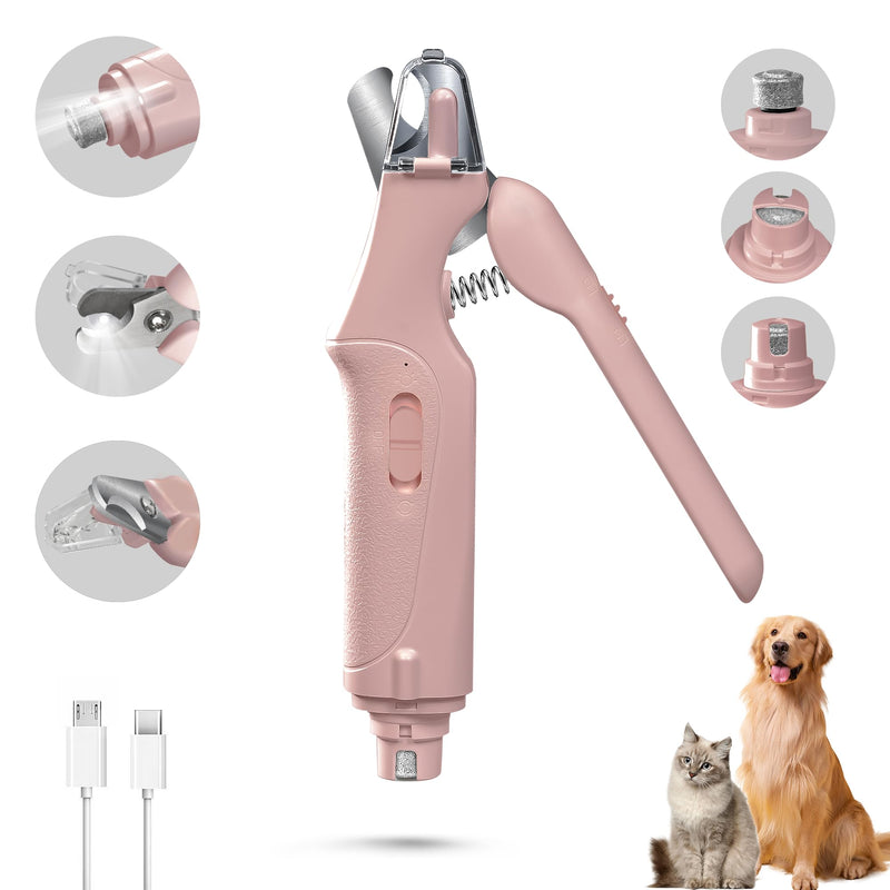 CATPICK 2-in-1 Cat Nail Clippers & Dog Nail Clippers Trimmers for Large Medium Small Dogs Cats Claw Trimmer Quick Sensor and Safety Guard USB Rechargeable with 2 LED Lights Dogs Nail Trimmer Pink 6th Generation