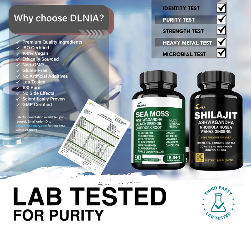 Shilajit 9000mg, Sea Moss 17500mg, Ginger & Black Seed Oil 4000mg, Ashwagandha 5000mg, Rhodiola Rosea, 1000mg Panax Ginseng 1500mg, All in 1 Supplement - Sea Moss & Shilajit Vitality Bundle - BeesActive Australia