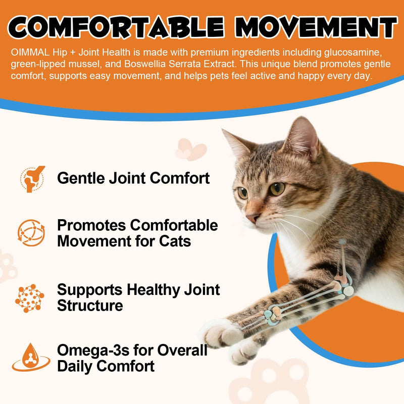 Hip & Joint Supplement For Cats, Cat Joint Supplement for Joints Care, Joints Aid Chews with Glucosamine, Chondroitin, Green Lipped Mussel & Omega-3, All Life Stages - Chicken Flavour